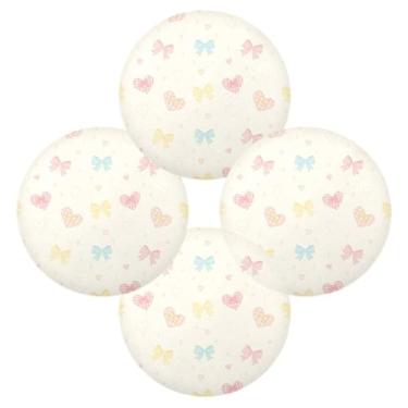 Imagem de Wassud Jogo americano conjunto de 4 tapetes de mesa redondos com laços de coração pastel para cozinha e jantar tapetes laváveis resistentes ao calor para decoração de mesa 39 cm