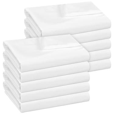 Imagem de Pacote com 10 lençóis de cima brancos duplos - microfibra macia escovada - Essenciais de cama - resistente a rugas e manchas para hospital, mesa de massagem, hotel, Airbnbs, casa, viagens (167,5 x