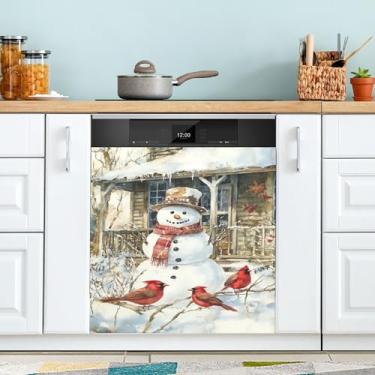 Imagem de xigua Linda capa magnética de boneco de neve de Natal, adesivos magnéticos decorativos antiarranhões para painel de geladeira e lava-louças, decoração personalizada de cozinha doméstica 58 x 66 cm
