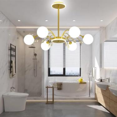 Imagem de Lustre moderno E27 estilo Sputnik, luminária grande para sala de estar com cúpula de vidro branco, design criativo e personalizado, luminária de teto de cristal para quarto, restaurante, caf