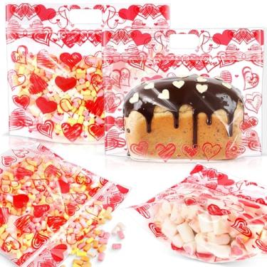 Imagem de Fuutreo 25 peças de sacos de plástico de dia dos namorados com alças e fecho de zíper, design de coração vermelho, 25 x 32 x 9,9 cm grandes sacos de lembrancinha de festa dos namorados para sala de