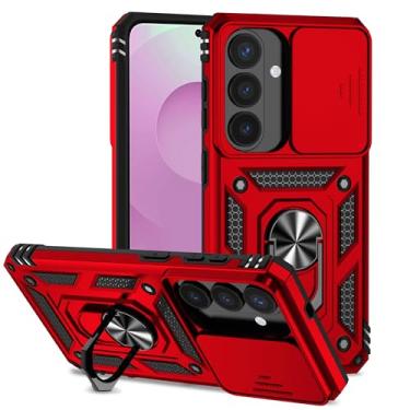 Imagem de Tothedu Capa para Galaxy S26, capa para Samsung S 26 com capa deslizante para câmera, suporte magnético à prova de choque com anel giratório de 360° integrado para Samsung Galaxy S26 vermelho