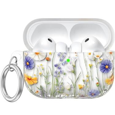 Imagem de Dgege Capa para AirPods Pro 3 (2025), capas protetoras de TPU macio para AirPods Pro 3ª geração com chaveiro. Linda flor compatível com Apple AirPods Pro 3 para mulheres e meninas, LED frontal visível