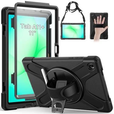 Imagem de Gerutek Capa para Samsung Galaxy Tab A11+/A11 Plus 11 polegadas 2025, proteção total contra quedas, à prova de choque, com protetor de tela, suporte giratório de 360°, alça de mão/ombro, suporte para
