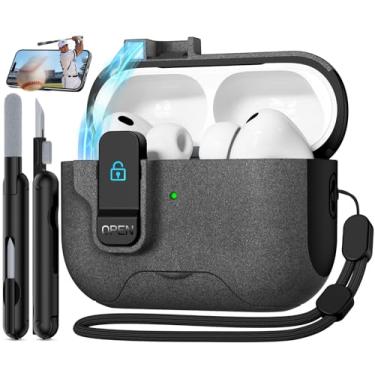 Imagem de MCTOPZO Capa compatível com AirPods Pro 3 2025 com suporte de telefone e kit de limpeza, capa com design de bloqueio automático magnético para Air pods Pro 3rd (pedra areia)