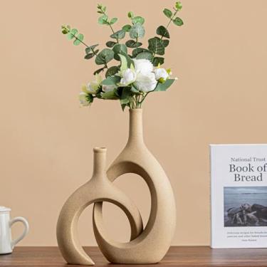 Imagem de Conjunto de vasos de casal entrelaçados - vasos de cerâmica de 2 peças para presentes de aniversário/casamento, vaso decorativo rústico de fazenda para sala de estar/cômoda, presentes para casais