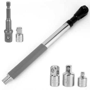 Imagem de 1/2" Conjunto de Chaves de Extensão Offset, Extensor Catraca Impacto para Furadeira Elétrica com 4 Adaptadores e Acionamento Versáteis e 1 Adaptador Furadeira para Espaços Apertados