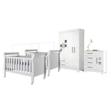 Imagem de Quarto de Bebe Completo Gemeos com Guarda-Roupa, 2 Bercos e Comoda Gael Tigus Baby