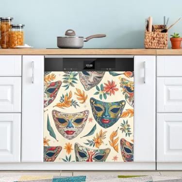 Imagem de ATTX Capa magnética de lava-louças padrão de máscaras de carnaval | Adesivo decorativo de eletrodomésticos de 58,4 cm x 66 cm para armários domésticos e eletrodomésticos (13)