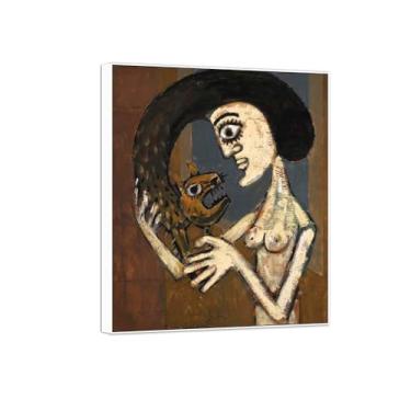 Imagem de Victor Brauner famosa pintura em tela de arte de parede pronta para pendurar cara a cara II - imagem em moldura branca para decoração de sala de estar 70 x 85 cm 27 x 33 pol