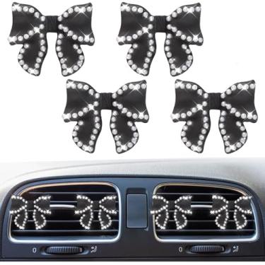 Imagem de 4 peças de clipes de aromatizador de ar de carro com arco de pérola, clipe de ventilação de ar condicionado de carro fofo, difusor de saída de ar condicionado Coquette, clipes de perfume, decoração de
