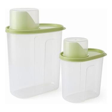 Imagem de Kit 2 Potes Plastico Sabao Em Po Amaciante Pia - NoBrand, Verde-claro