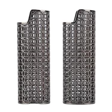 Imagem de GLOGLOW Capa de Liga de Metal para Isqueiro, 2 Peças de 3,15 pol. Vintage Elegante Presente Gravura Manga de Isqueiro Reutilizável Capa de Metal de Liga de Zinco para J6 Preto