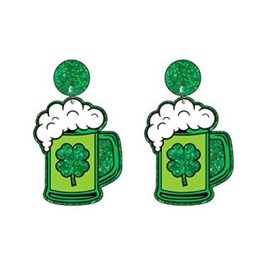 Imagem de MALOYANVE Brincos do Dia de São Patrício para mulheres, meninas, trevo irlandês, brincos pendentes de acrílico, trevo verde, joia da sorte, presente, Acrílico, desconhecido