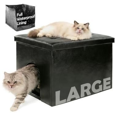 Imagem de MEEXPAWS Caixa de areia para gatos para móveis ocultos, armário de armazenamento de banco de banheiro para gatos | Extra grande 70 x 40 cm x 40 cm com forro removível | À prova de cães