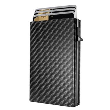Imagem de Carteira fina com três dobras – antifurto, minimalista, couro premium, 9 a 11 compartimentos para cartão, janela para identidade, compartimento para dinheiro, Fibra de carbono, Carteiras