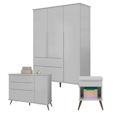 Imagem de Cômoda e Guarda Roupa com Mesa de Apoio Alice Cinza Acetinado - Phoenix baby