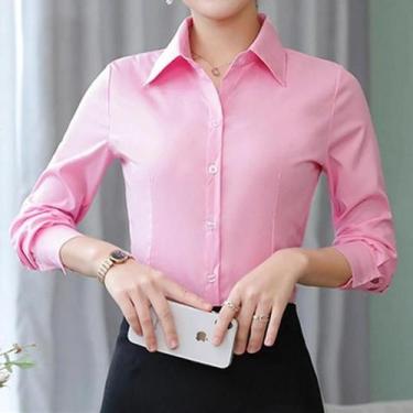 Imagem de Camisa Feminina Branca de Manga Comprida com Botões - Blusa Elegante p