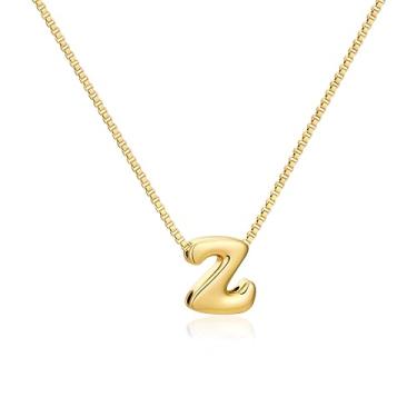 Imagem de GoldGifts Colar feminino com letras douradas e prateadas, pingente moderno com inicial de bolha delicada com corrente requintada, joias modernas hipoalergênicas à prova d'água, nome personalizado para