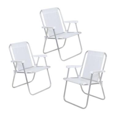 Imagem de Kit 3 Cadeiras de Praia Alta Alumínio Lazy Sannet - Belfix, Branco