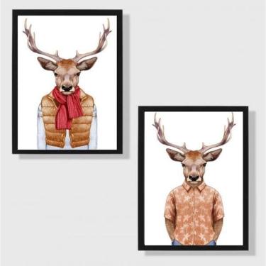 Imagem de Kit 2 Quadros Veados Fashion 45X34Cm Com Vidro Moldura Preta