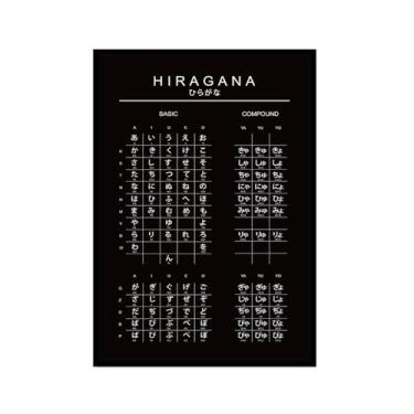 Imagem de Pôster do gráfico do alfabeto japonês Hiragana Katakana preto e branco pintura em tela educação aprender impressões escritório decoração sala de aula (SKU10,40.6x61.0 cm = (40x60 cm), moldura preta