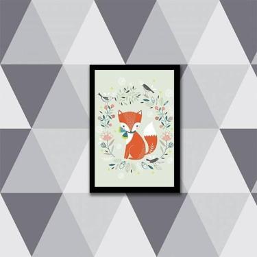 Imagem de Quadro Ilustração Infantil Raposinha 33X24Cm - Moldura Preta