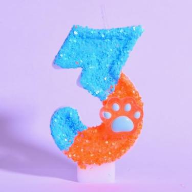 Imagem de Velas de aniversário número 7 de pata de cachorro azul, topo de bolo de aniversário com tema de cachorro de 7 cm para decorações de festa com tema de animais de estimação, suprimentos de comemorações