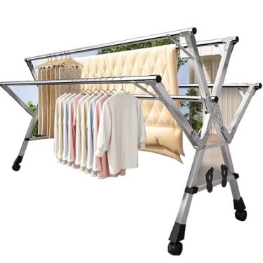 Imagem de Escorredor de roupas de aço inoxidável resistente - Estante de lavanderia portátil, dobrável e dobrável para uso interno/externo, solução ideal para secagem de roupas