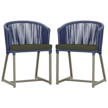 Imagem de 2 Cadeiras De Jantar Noronha Fendi Corda Náutica E13 Trama Azul