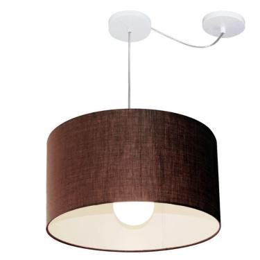 Imagem de Lustre Pendente Cilíndrico Com Desvio De Centro Vivare Md-4229 Cúpula Em Tecido 45x30cm - Bivolt Café 127/220v