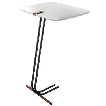 Imagem de Mesa Apoio Lateral Para Sofá Lisboa Pé Preto Branco