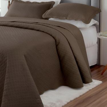 Imagem de Kit Cobre Leito Colcha Basic King 3 Peças Dupla Face Liso Classic - Marrom Bolinha - 100% Poliéster