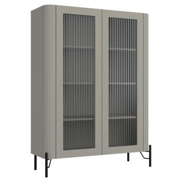 Imagem de Cristaleira Sala De Jantar 2 Portas Vidro Pés Industrial Preto Naim I03 Grigio - Lyam Decor