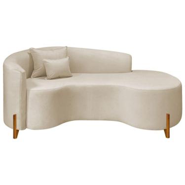 Imagem de Divã Recamier Curvo Sala De Estar Recepção Inglaterra 180cm Pés Madeira Lado Direito Linho Bege