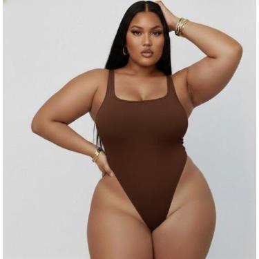 Imagem de Maiô Cavado Brasileira Fashion Plus Size - Luh Godinho, Marrom, G2, Su