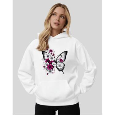 Imagem de Moletom Feminino Blusa De Frio Canguru Borboleta E Flores - MB Sport, 
