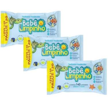 Imagem de Kit com 3 Toalhas Umedecidas Bebe Limpinho 140 Unidades Cada Hipoalerg