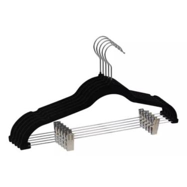 Imagem de Kit 05 Unidades Cabide Slim Veludo Preto Com 10 Presilhas - Global Mix