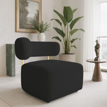 Imagem de Poltrona Decorativa Orgânica Maya Veludo Ferro Dourado - Pallazio Cor Preto