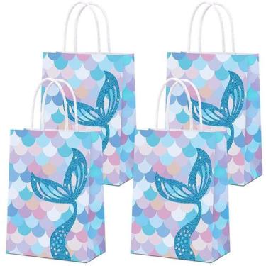 Imagem de Bolsa de presente Mermaid Theme White Kraft Paper 15x8x21cm 12 unidade