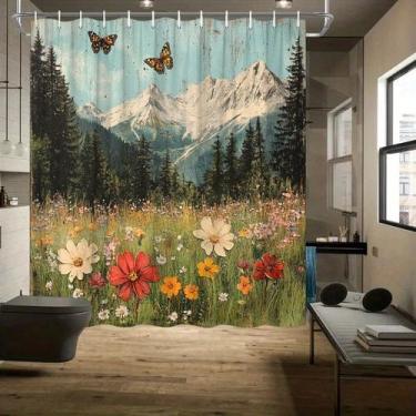 Imagem de Cortina de chuveiro Mountain Meadow Nature Print à prova d'água - Yiwe