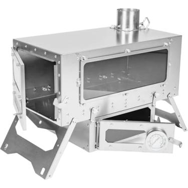 Imagem de Fogão para barraca quente de titânio Magma com forno, leve e portátil, forno removível, fogão a lenha para mochila, aquecimento de barraca, culinária, pesca, panificação, prata, magma