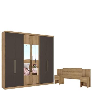 Imagem de Guarda Roupa Casal Passione Ultra Glass 6 Portas Capuccino Cacau E Cabeceira Formosa Capuccino - Thb