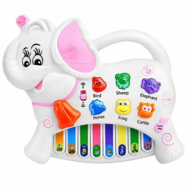 Imagem de Pianinho Elefantinho Brancop/ Bebês Controle de Volume Músicas Luz - T