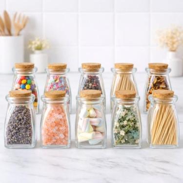 Imagem de 10 Potes Vidro 120ml Tampa Rolha Pote Decorativo Lembrancinha Festa Do