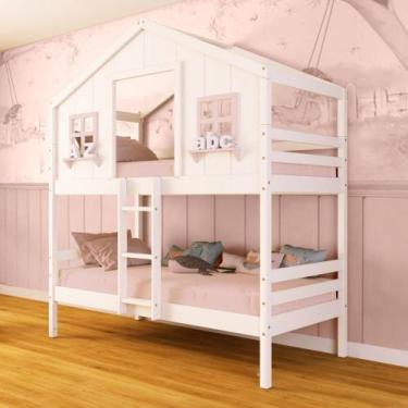 Imagem de Beliche Casinha Dos Sonhos Madeira Maciça Branco/ Rosa Megamobilia - M