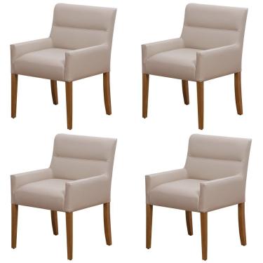 Imagem de Kit 4 Cadeiras Para Mesa De Jantar Angel Base Madeira Corano Bege - Nexta Casa