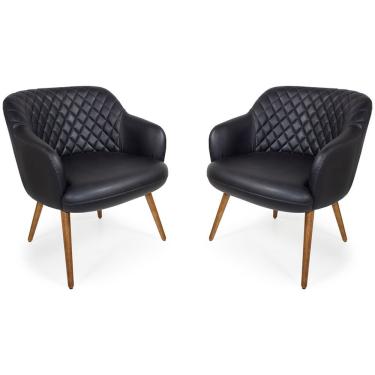 Imagem de Kit 02 Poltronas Jade Tressê Pés Palito Corano Black - Nexta Casa