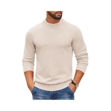 Imagem de Suéter Masculino De Tricô Canelado Gola Alta Falsa, Corte Slim, Pesado